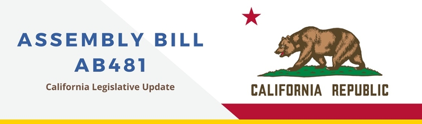 Assembly Bill 481 with California Flag displayed on the right
